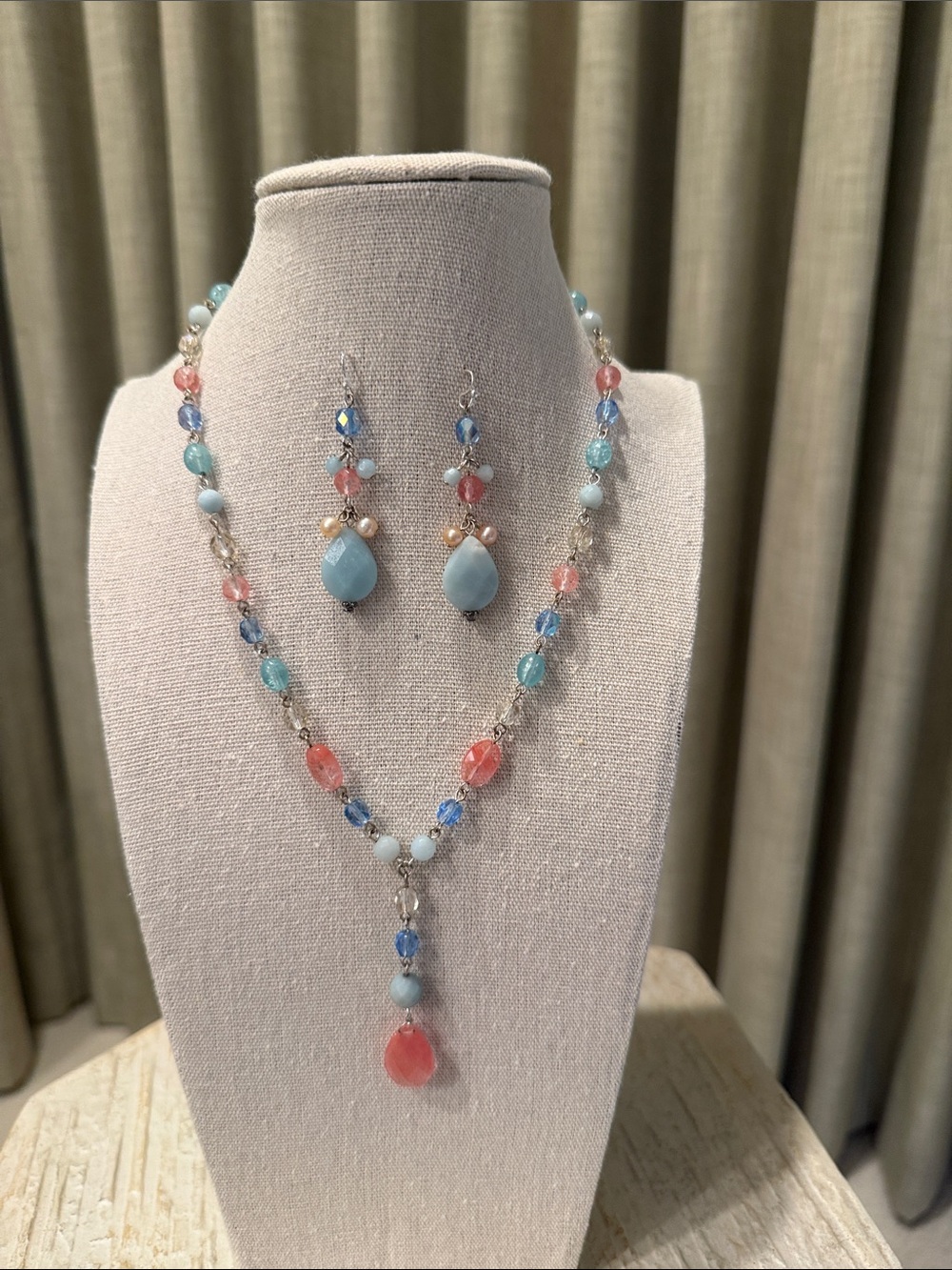 Beaded drop necklace and matching earrings